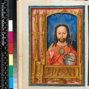 Book of Hours, folios 13 verso: Salve sancta facies, Christ as Salvator mundi holding orb