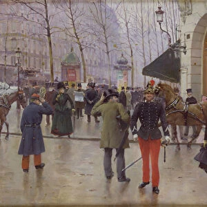 The Boulevard des Capucines and the Vaudeville Theatre, 1889 (oil on panel)