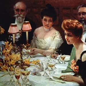 A bourgeois dinner, c. 1900 (print)