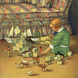 Boy Playing with Toy Soldiers and Blocks, 1930 (screen print)