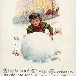 Boy rolling Giant Snowball (chromolitho)