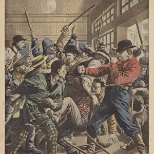 Brawl between Americans and Japanese in a San Franciso bar (colour litho)