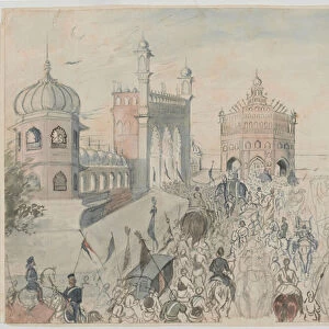 British troops in a Sikh town, probably Allahabad, 1st Sikh War, 1845 circa (w / c)