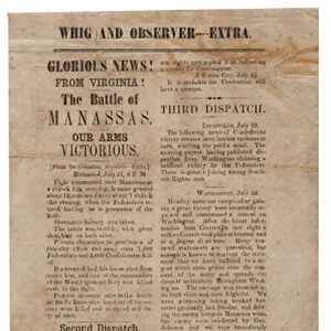 Broadside announcing the First Battle of Manassas, Whig and Observer Extra