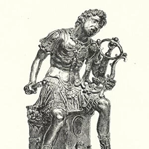 Bronze figure of the Ancient Greek poet Arion, by the Italian Renaissance sculptor Andrea Riccio, late 15th or early 16th Century (engraving)