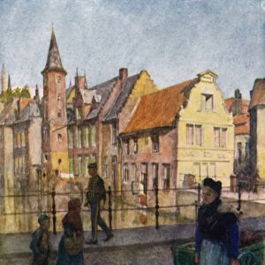 Bruges, Belgium (colour litho)