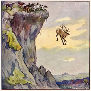 The buck plunged into the abyss below (colour litho)