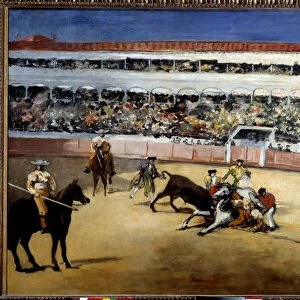 Bulls fight. Representation of a bullfight. Painting by Edouard Manet (1832-1883), 1865