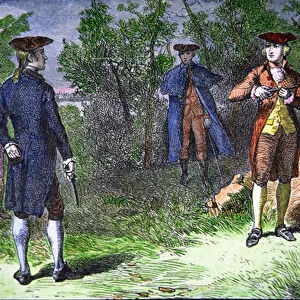 The Burr-Hamilton Duel, 1804 (coloured engraving)