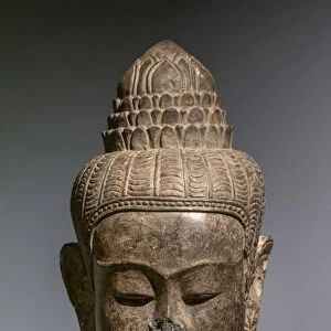 Bust of Buddha. Cambodia. Post-Angkorian Khmer Art, 15th-16th century. Gres