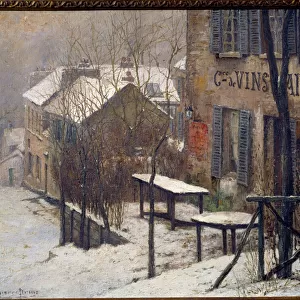 The cabaret at Rabbit Agile in Montmartre in 1890. View of Paris under the snow in winter. Painting by Pierre Prins (1838-1913), 1890. Oil on canvas. Dim: 0. 46 x 0. 55m. Paris, Musee Carnavalet