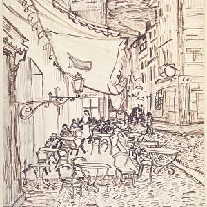 Cafe Terrace at Night, September 1888 (reed pen and ink with graphite on laid paper)