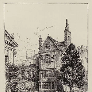 Cambridge: Oriel Window of the Lodge, Pembroke College, now destroyed, from the Garden (etching)