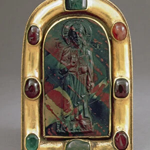 Cameo of Christ giving Blessing (jasper, gold and gems)