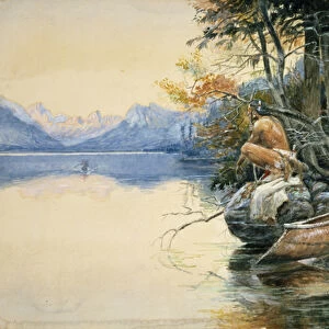 A Camp Site by the Lake, 1908 (w / c, gouache & pencil on board)
