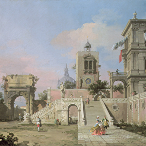 Capriccio of twin flights of steps leading to a palazzo, c. 1750 (oil on canvas)