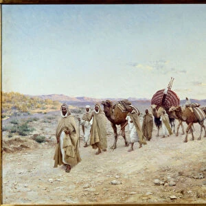 A caravan in the desert near Biskra in Algeria in 1892 Painting by Jean Baptiste Paul