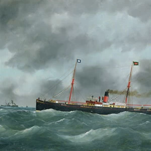 Cargo Steamship Flying the Flag of the Le Havre Peninsular Company (oil on canvas)