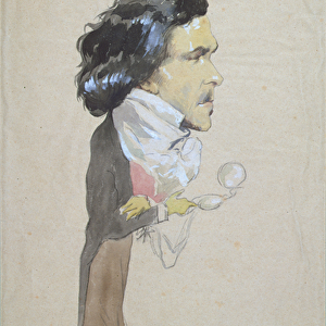 Caricature of Eugene Delacroix (1798-1863) (w / c, pencil & gouache on paper)