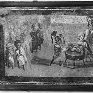 Caricature of The judgment of Solomon, from Pompeii, House of the Doctor (fresco) (b / w photo)
