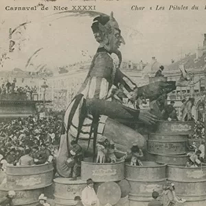 Carnaval de Nice, Char, Les Pilules du Diable. Postcard sent in 1913