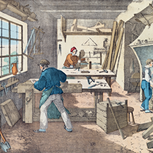 Carpenters Workshop, c. 1860 (colour litho)