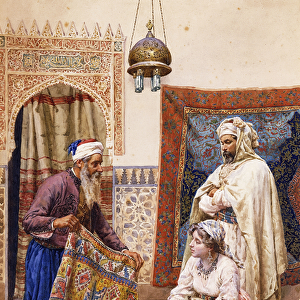 The Carpet Seller, (pencil and watercolour heightened with white on paper)