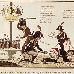 Cartoon of the benefits obtained by Napoleon Bonaparte (1769-1821) in Spain
