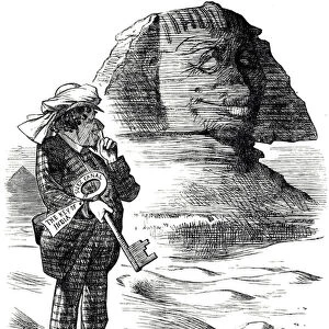 Cartoon depicting Prime Minister Benjamin Disraeli holding the Suez Canal as the key to