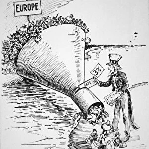 Cartoon on the popular reduction of immigrants to the United States, 1914 (litho)