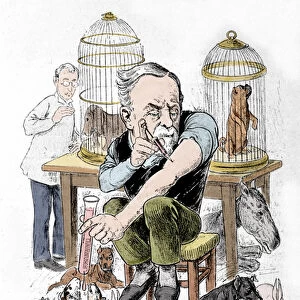 Cartoon representation of scientist Louis Pasteur, inventor of the vaccine against rabies