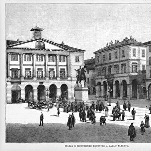 Casale Monferrato - Square and equestrian monument to Carlo Alberto, 1892 (engraving)