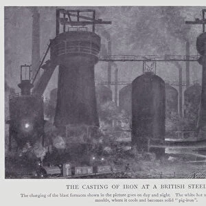 The casting of iron at a British steelworks (b / w photo)