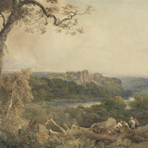 Castle above a River, Woodcutters in the Foreground (w / c on paper)