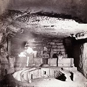 The catacombs of Paris. View of an architectural sculpture of Port Saint Philippe