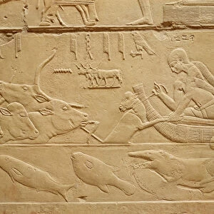 Cattle crossing a ford, from the Mastaba of Kagemni (stone)