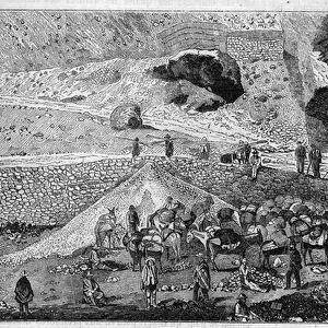 Cerro de Pasco silver mine in Peru: transport of ore on the back of Mulet