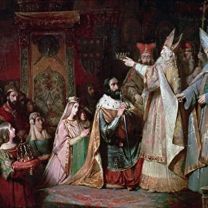Charlemagne (747-814) crowned King of Italy in 774 (oil on canvas)