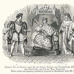 Charles VI in Council with his Grand Master and Chamberlain, his Notary and Treasurer, and his War Treasurer (engraving)