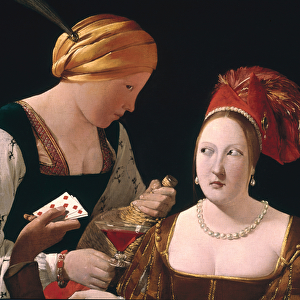 The Cheat with the Ace of Diamonds, detail depicting the two women, c. 1635-40 (oil on canvas)