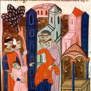 Children are entrusted to the monks for education Miniature from the Justinian Code