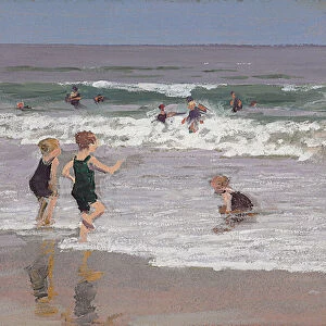 Children Playing in Surf (oil on board)