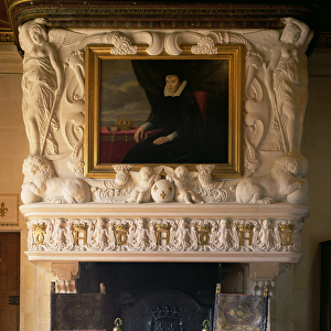 Chimneypiece with a painting of Catherine de Medici (1519-89) above