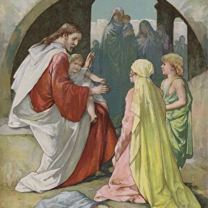 Christ blessing Little Children (colour litho)