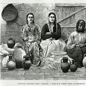 Christians, oil dealers in Jerusalem. Engraving by H. Chapuis