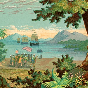 Christopher Columbus Arriving in the New World, 1900 (chromolithograph)