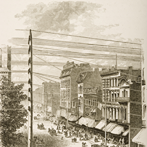 Clark Street, Chicago, in c. 1870, from American Pictures published by the