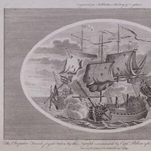 The Cleopatra French frigate taken by the Nymph commanded by Captain Pellen, after an Action of fifty five Minutes (engraving)