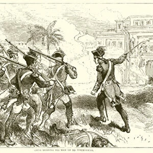 Clive leading his men up to Conjeveram (1751) (engraving)