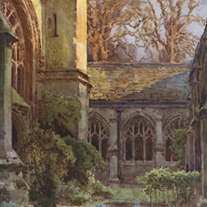 The Cloisters, Winchester College (colour litho)